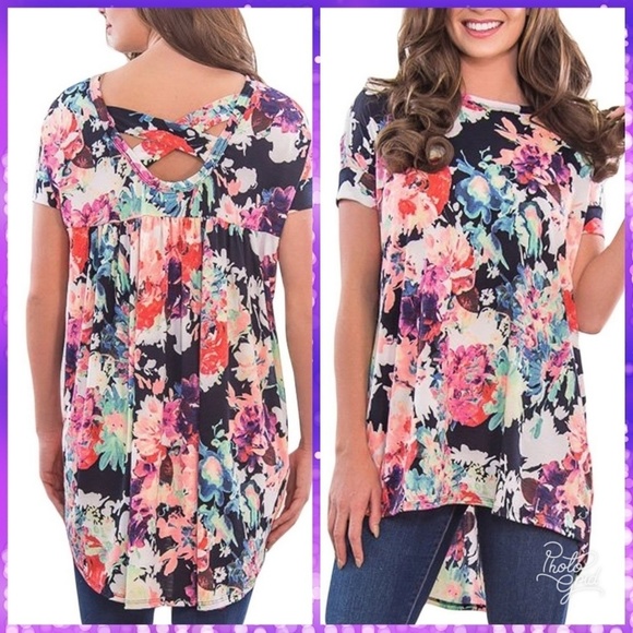 dukia Tops - Short Sleeve Floral Tunic Top Blouse for leggings